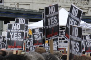 Anti-prorogation protests in Toronto, 23 January 2010.